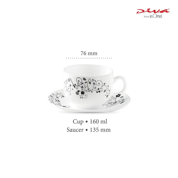 LaOpala Diva mystrio black Tea Cup & Saucers Set of 6 160ml