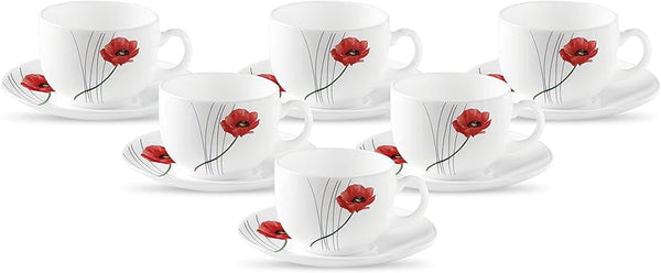 La Opala Diva soul passion Tea & Coffee Cup & Saucers 160 ML Set of 6. (White)