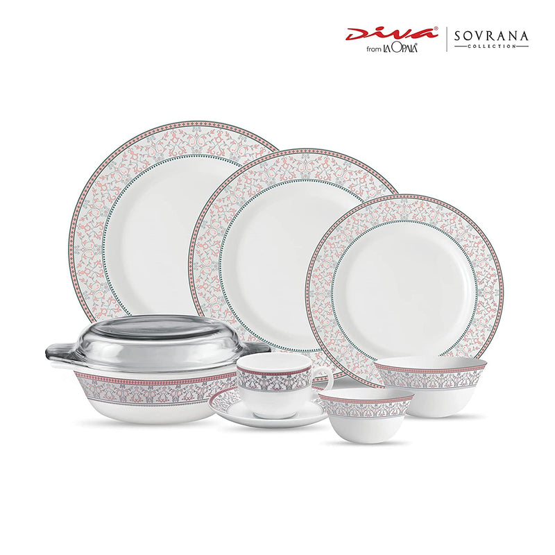 La Opala Sovrana Dinner Set 35,45 abd 62 pcs, Moroccan Pink, White