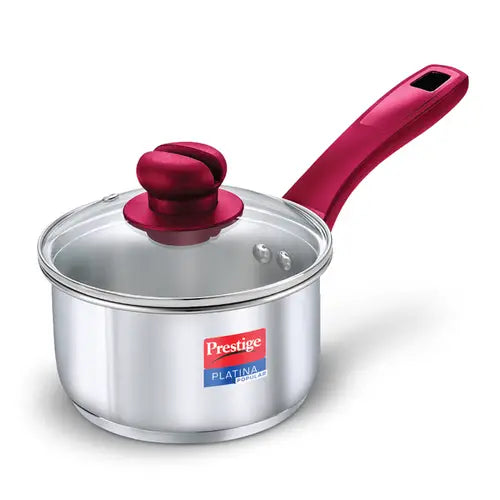 Prestige Platina Popular Stainless Steel Sauce Pan/ milk pan, 180mm/2 litre W Glass Lid