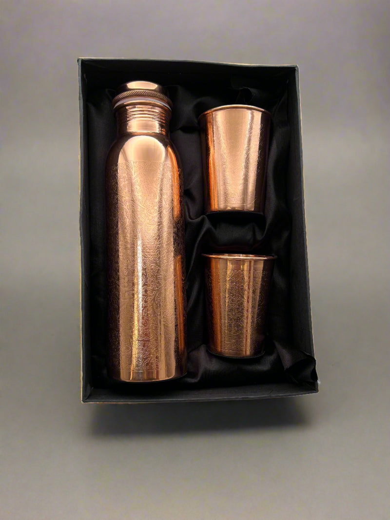 PURE COPPER BOTTLE AND 2 GLASS SET (Designer)