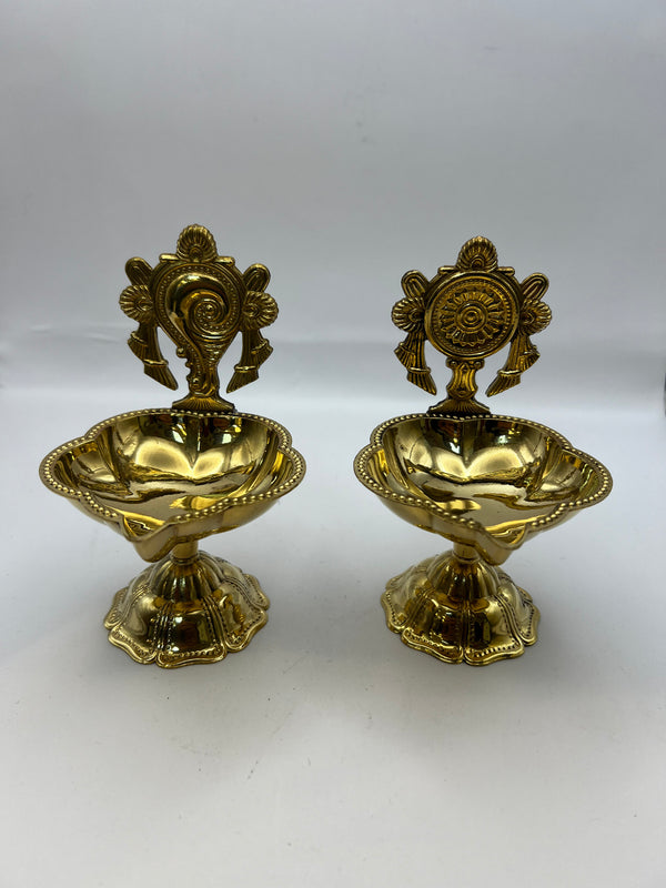 Brass Shanku Chakra Diya Pair