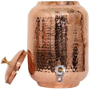 Water/Drink Dispenser 100% Pure Copper 8,12 and 18 Litre Pot Hammered Matka Drinkware (saga)