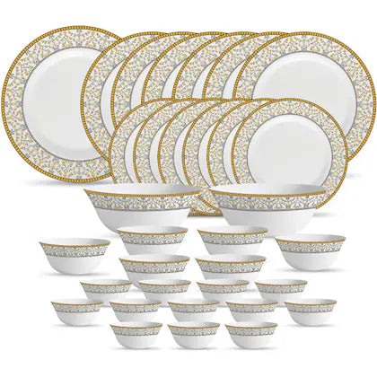 La Opala Diva, Sovrana Collection, Opal Glass Dinner Set 33 pcs, Moroccan Gold