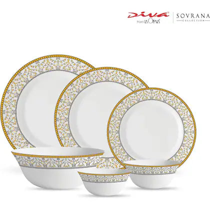 La Opala Diva, Sovrana Collection, Opal Glass Dinner Set 33 pcs, Moroccan Gold