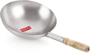 Stainless steel wok kadai long wooden handle