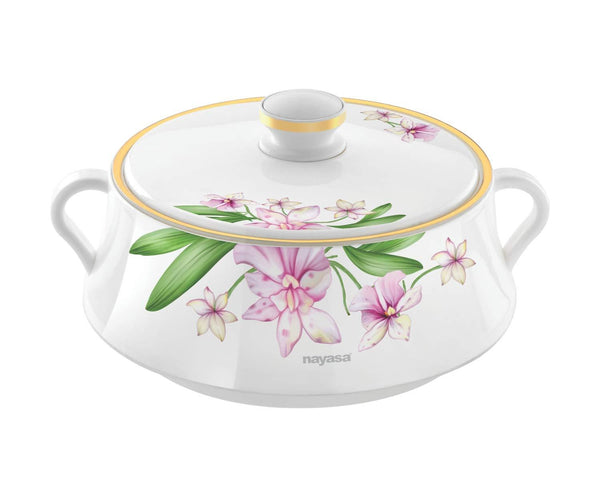 Nayasa Plastic Floral Casserole - 5000ml, White_Pink - The Kitchen Warehouse