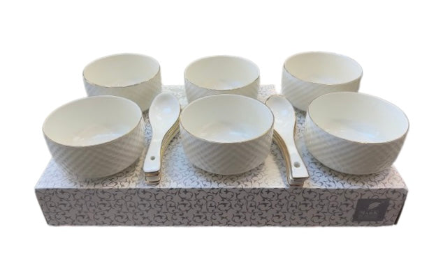 Soup Bowl set White 6 Bowls+6 spoons