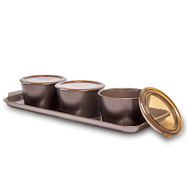 Dreamz Regal 3 Bowls & 1 Tray Set Dark Brown