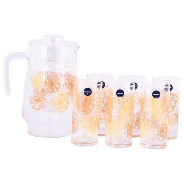 Luminarc Big flower orange beverage set, Set of 7 Pcs - The Kitchen Warehouse