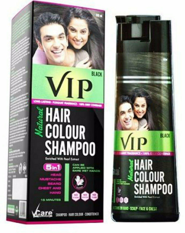 VIP 5 in 1 Hair Colour Shampoo base Hair Color Shampoo,180ml Black - The Kitchen Warehouse