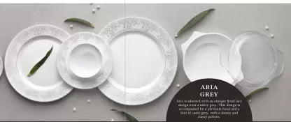 La Opala Diva, Velvett Collection, Opal Glass Dinner Set 35,45 and 62 pcs, ARIA GREY